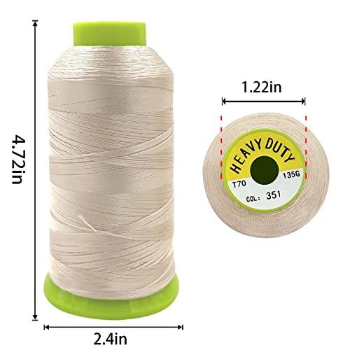 Tortoise 3 Cones Heavy Duty Thread of 2000 Yards Each Spool UV Resistant High Strength Thread # 69 T70 Size 210D/3 for Upholstery,Leather,Purses,Outdoor,Beading,Canvas Color Differ Cream - color: Differ Cream