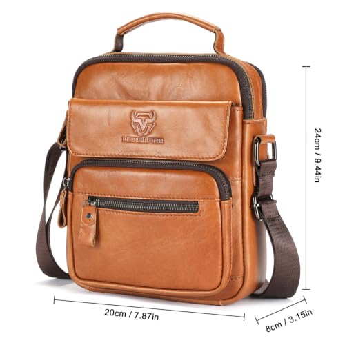 Mens Shoulder Bag Leather Crossbody Bags Leather Sling Bag Messenger Bags | LEBULLBRO Shoulder Bag for Men Crossbody Bags Leather Sling Bag Messenger Bags with Multiple Pockets Business - color: Yellow Brown