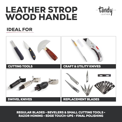 Tandy Leather Craftool Leather Strop - with Wood Handle for Knife Sharpening and Edge Alignment - Dual Sided Polishing Surface for Maintaining Blade Edge