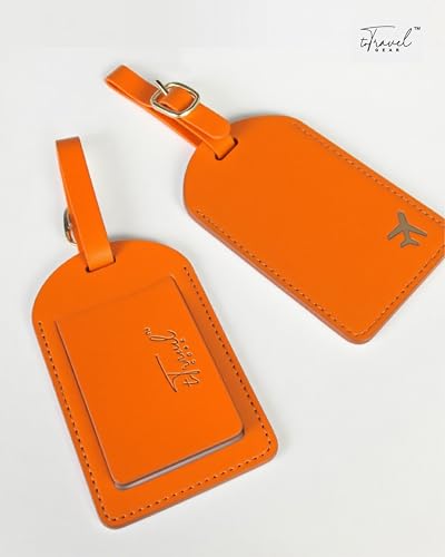 Luggage Tags for Suitcases, PU Leather Travel Tags for Luggage - color: Orange