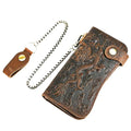 Genuine Crazy Horse Leather Travel Gift Coin Pocket Card Case Long Organizer Chain Rfid Wallet Purse With Snap For Men Male 1088 (1088 Dark Brown-Dragon) - color: 1088 Dark Brown-Dragon