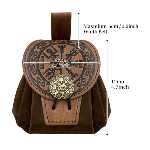 HiiFeuer Medieval Embossed Belt Pouch, Faux Leather Coin Dice Bag | Unisex, Halloween, Ren Faire, LARP,Drawstring Desig, pirate bag, Embossed Pattern,coin pouch,viking cosplay - color: Brown A