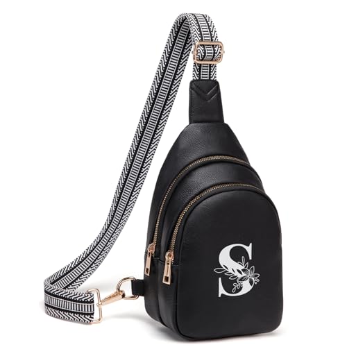 Viverte Crossbody Bags for Women Initial Sling Bag Cross Body Fanny Packs Personalized Gifts for Mom Women Wife - color: Black, style: S