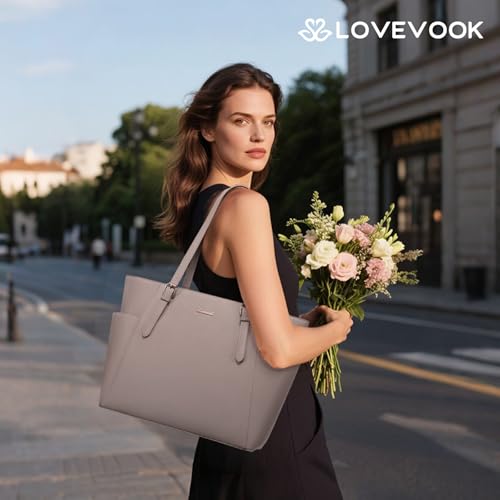 LOVEVOOK Laptop Tote Bag for Women,Leather Work Computer Briefcase Bag | Large Cup Holder,15.6 Inch Work Tote,Professional Briefcase,Teacher Commuter Shoulder Bag,Office,Travel,Gift - color: Nude Color, size: 15.6 Inch