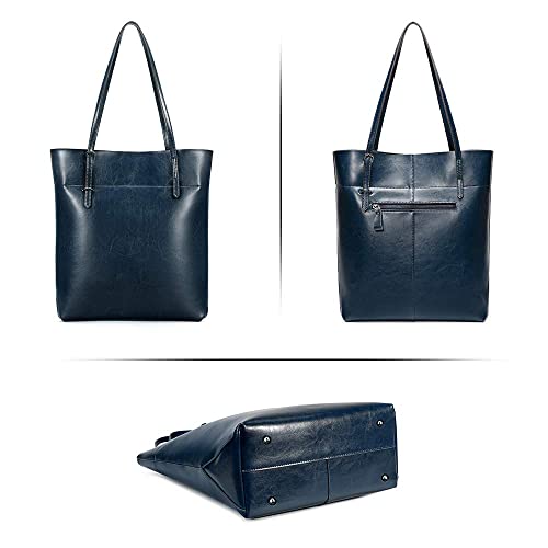 Kattee Vintage Genuine Leather Tote Shoulder Handbag for Woman - color: Blue