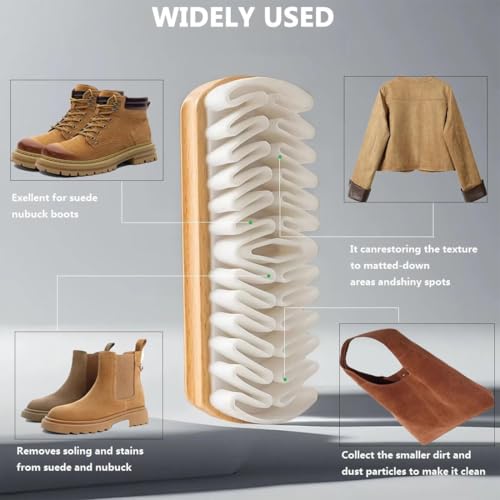 1 Pc Suede & Nubuck Cleaning Brush Set, Medium Size 5.1x1.7x1.1 Inch, Multi-Purpose Shoe Care Kit for Boots, Bags, and Garments, Wooden Handle Rubber Bristles - color: Single