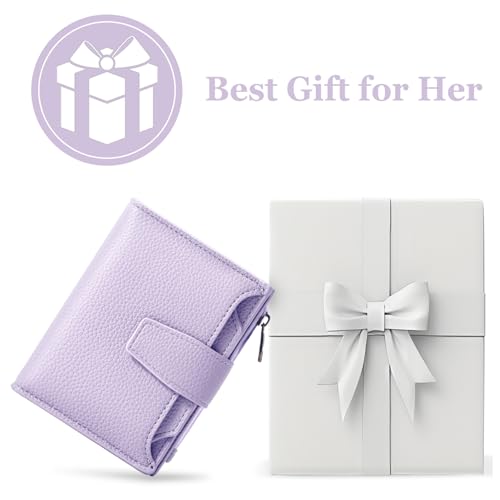 Small Wallet Women RFID Blocking Soft Leather Bifold Compact Card Holder Wallet for Women with Zipper Coin Pocket 4 ID Window - color: Light Purple
