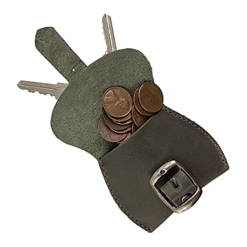 Hide & Drink, Tiny Purse Keychain Handmade from Full Grain Leather, Key Ring Pouch, Mini Bag, Cute Accessories :: Dark Jade - color: Dark Jade