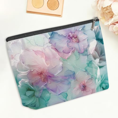 Watercolor Fluid Ink Soft Floral Makeup Bag, Cosmetic Bags for Her - color: Pastel Marble 465