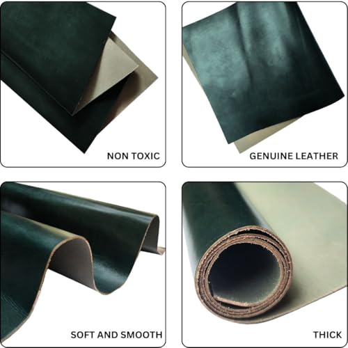 Genuine Leather Hide | 1.3-1.5 mm Thick | Full Grain Leather Sheet & Pieces for LeatherCrafting and Leatherworking Projects by Kozmo (Forest Green Oil-Tanned, 06"X12") - color: Forest Green Oil-tanned, size: 06"X12"