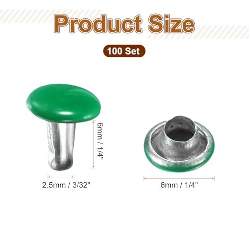 HARFINGTON 100 Sets Double Cap Leather Rivets, 6x6mm Round Cap Tubular Metal Studs Leather Crafting Rivets for Fabric Belt Pet Collar Boot Bag Repair and Decoration, Green - color: Green, size: 6x6mm