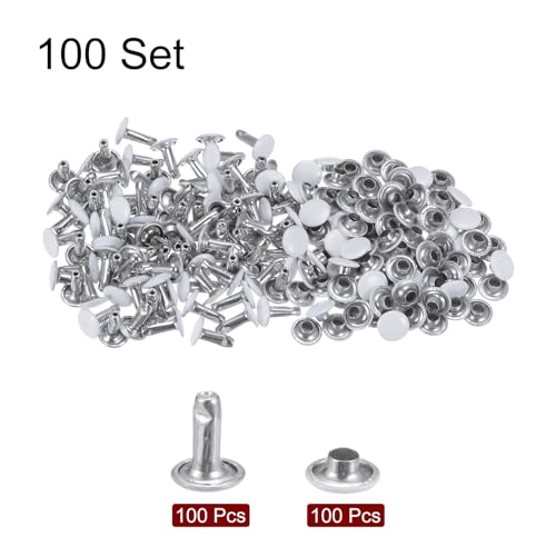 HARFINGTON 100 Sets Leather Rivets 8mm x 10mm Metal Double Cap Rivet Snaps Studs Fasteners with 3pcs Setting Tools Rivets for Leather Craft DIY Repair Decoration, White - color: White, size: 8mm x 10mm
