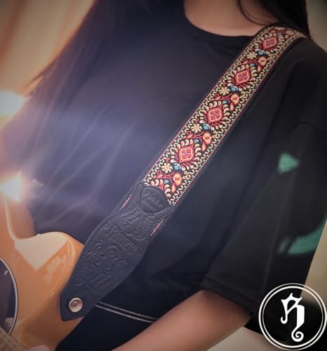 Rockyou 2" Wide Double-Layer Padded Guitar Strap with 4 Pick Holders, beauty Leather Ends & Metal Buckles(Red Garden) - color: Red Garden