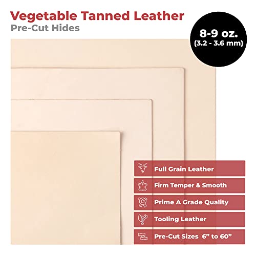 ELW Vegetable Tanned Leather 8-9 Oz. (3.2-3.6mm) Thickness | Pre-Cut 8"x12" | Tooling Leather Cowhide - Full Grain Leather Good for Crafting, Saddlery, Home Decor, Holsters, Knife Sheaths, Stamping - size: 8"x12"
