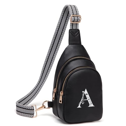 Viverte Crossbody Bags for Women Initial Sling Bag Cross Body Fanny Packs Personalized Gifts for Mom Women Wife - color: Black, style: A
