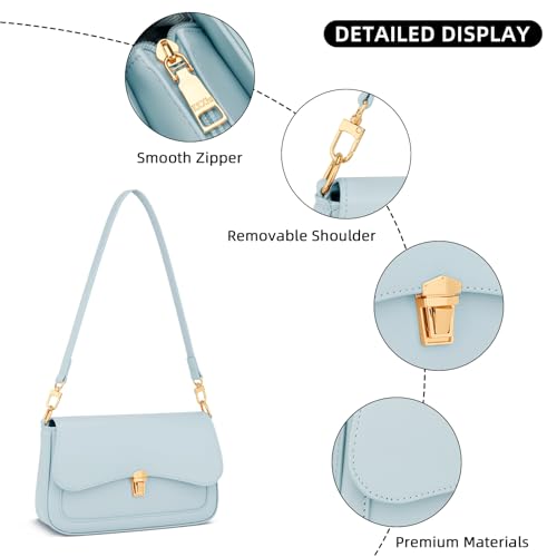 KKXIU Small Shoulder Bag for Women Cute Hobo Handbags Mini Clutch Purses | Classic Trendy Retro Underarm Crossbody Bag with Detachable Straps, Zipper Closure - color: Blue