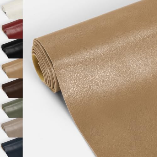 Faux Leather 1.00mm Upholstery Fabric by the Yard 10 Yard Light Tan | Semi-PU Waterproof Marine Vinyl, Soft Thick 2-way Stretch Leather Sheet for Sofa Wallet Cushion Craft Sewing Projects - color: Light Tan, size: 10 Yard