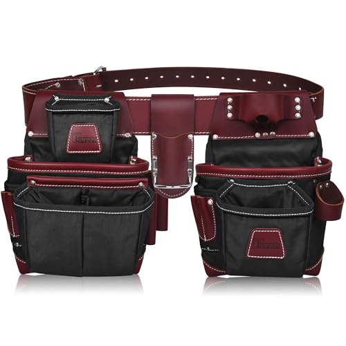 Nylon and Leather Tool Belt | Framing Tool Bags | Leather Tool Belts | Nylon Tool Pouch | Carpenter Tool Belt | Construction | Framers | Electrician - color: Black