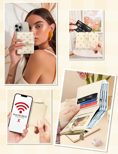 YINHEXI Women's Wallet, Faux Leather, Off White, Water Resistant, 5 Card Slots, 1 Cash Slot, 1 ID Window, 1 Zipper Coin Pocket, Portable, Fashionable, 4.53.71.2 Inch - color: Off White