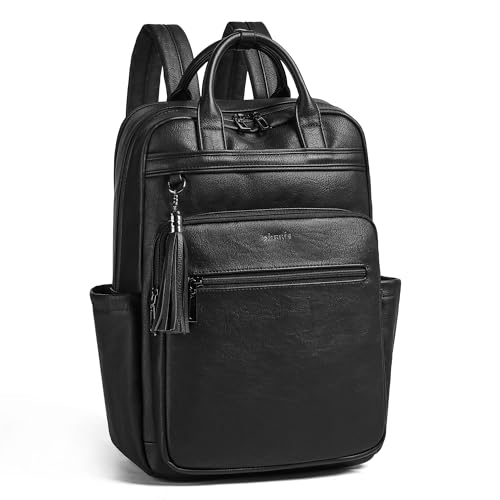 Laptop Backpack for Women 15.6 inch Travel Leather Backpack Purse Work Computer Backpacks for Business College Black - color: Black