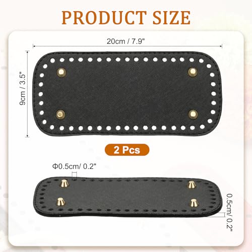PATIKIL 7.9 x 3.5inch Leather Bag Bottom, 2 Pcs PU Leather Bag Bases Purse Making Knitting Rectangle Crochet Bottom Shaper Pad with Holes Durable for Crochet DIY Handbag Tote, Black - color: Black
