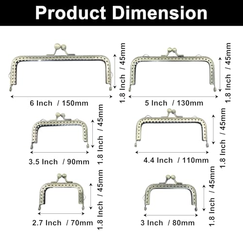 ISDVBUY 6 Size Metal Frame Purse, Bronze Kiss Clasp Frame Metal Frame Kiss Clasp Lock for DIY Craft, Purse Making & Bag Making(2.7~6inch)