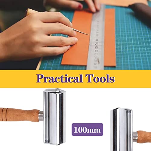 Swpeet 1Pcs 100mm Heavy Duty Leather Press Seam Roller Assortment Kit, Leather Press Laminating Roller Edge Roller Leather Edge Creaser and Smoother Platen Tool for Leather - size: 100mm