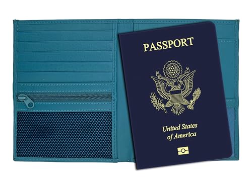 Teal RFID Genuine Leather Passport Wallet - color: Teal