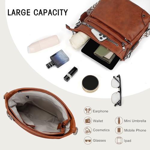 TANTOMI Crossbody Bag for Women PU Leather Travel Purse | Trendy Women's Shoulder Handbags, Comfort Adjustable Wide Strap, Water-Resistant, Multi Pockets for Daily Use & Travel - color: Brown
