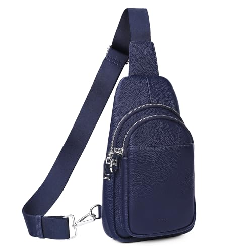 befen Genuine Leather Sling Bag for Women Anti-Theft Crossbody Chest Bags Fanny Packs for Travel with RFID Card Slots | Real Leather, Anti Theft, RFID Blocking, 3 Card Slots, Anti Pocket Bag, Multi Pockets, Travel Purse - color: Navy Blue