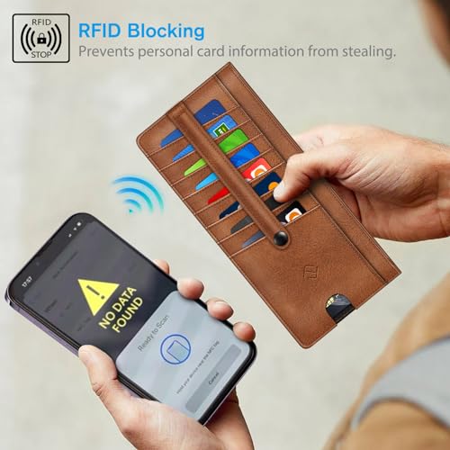 FINTIE Slim Credit Card Wallet Holder Change Pouch | RFID Blocking Business Cards Cases with Zipper Pocket for Cash, Coin, Receipt, Brown - color: Brown