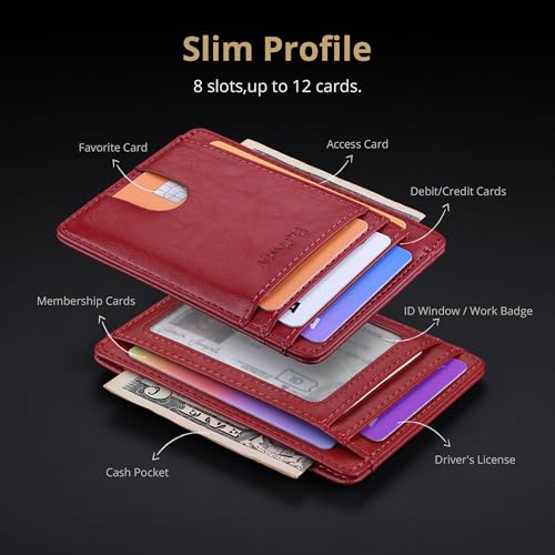 Buffway Slim Minimalist Front Pocket RFID Blocking Leather Wallets for Men and Women - Alaska Cherry - color: Alaska Cherry