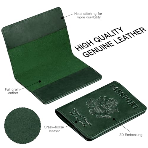 BIAOTIE Premium Leather Passport Holder Covers, Rfid Travel Wallet Passport Document Holder, Travel Essentials Wallet Cover Case for Men and Women (Green) - color: Green