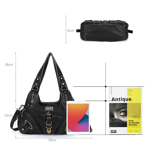 Angelkiss Hobo Purses and handbags for Women Satchel Handbag Women Purses Large Daily Shoulder Bags - color: 801black
