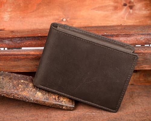 DK86 Wallet for Men Slim Rfid Bifold Genuine Leather 2 ID Window With Gift Box (vintage coffee) - color: vintage coffee