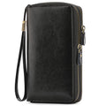 SENDEFN Leather Women Wallet RFID Blocking Zipper Around Phone Holder Clutch Wristlet Large Capacity - color: Elegant Black