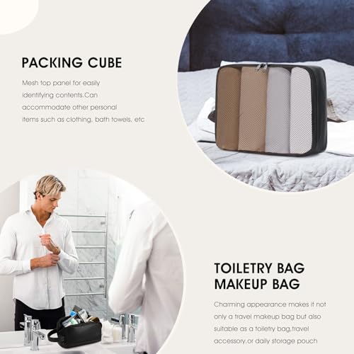 3PCS Faux Leather Weekender Bag for Women Men Travel Bag Overnight Bags | Leather Travel Duffel Bags for Traveling with Shoe Compartment Toiletry Packing Cube Carry On Tote Bag Men Fit 21.5" Laptop - color: Black
