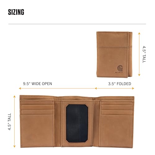 Carhartt Men’s Full Grain Saddle Leather Wallets, RFID Blocking Bifold, Trifold, and Front Pocket Options, Gifts for Men - color: Black (Trifold)