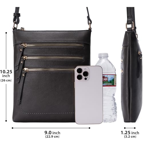 Solene Crossbody Bag Functional Multi Pocket Messenger Purse Top Zip Closure Shoulder Handbag With Adjustable Strap - color: Charcoal Grey