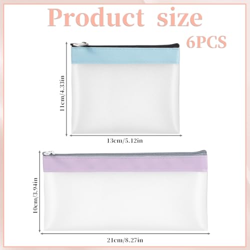 6 Pcs Clear Pouches with Zipper, Waterproof Zipper Cosmetic Bag | Clear Coin Purse Plastic Zipper Pouch Travel Storage Organizer for Coin Lipstick Earphone Aesthetic Stuff Daily Toiletries