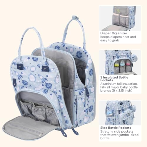 BabbleRoo Diaper Bag Backpack - Baby Essentials Travel Tote - Multi Function Water Resistant Diaper Bag, Travel Essentials Baby Bag with Changing Pad, Stroller Straps & Pacifier Case - Unisex, Cosmic - color: Cosmic, size: Large