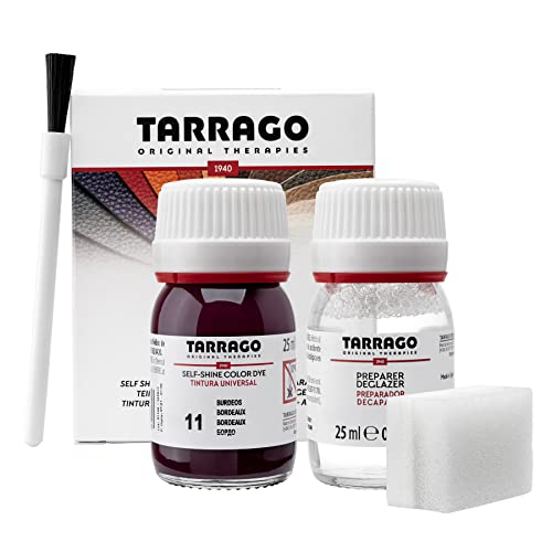 Tarrago Leather Dye Kit with Deglazer and Applicator - Restore & Recolor Shoes, Boots, Purses, Wallets, Jackets, and Furniture - Rich Pigment - 25mL - color: Bordeaux #11