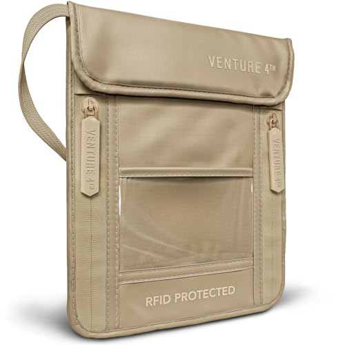 VENTURE 4TH Travel Neck Wallet, RFID Blocking Passport Holder - Sleek Beige - color: Sleek Beige