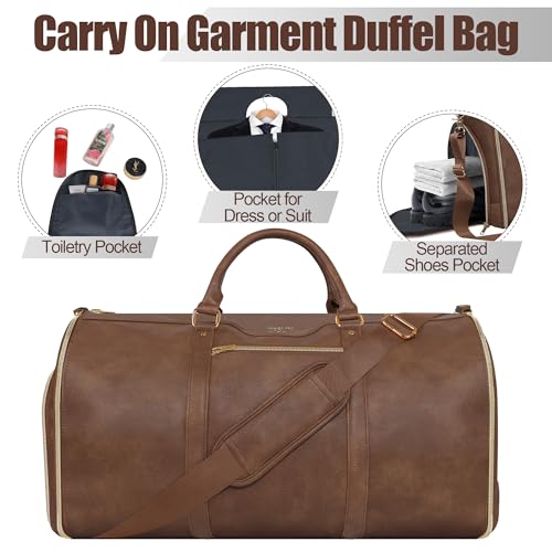 Convertible Garment Bag with Shoulder Strap, Carry on Garment Duffel Bag for Men Women,Waterproof & Wrinkle-Free Suit Carrier for Business Trips & Weekend Getaways, Foldable & Lightweight - color: Brown