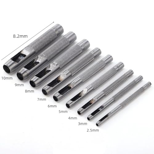 Leathe Punch Set Heavy Duty Round Hole Punch Set Leather Hole Tool,for Leather, Canvas (Silver, 9-pcs) - size: 9-pcs