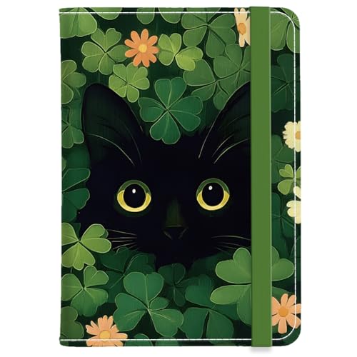 PU Leather Passport Holder Cover 5.9×4.3 Inch with Credit Card Slot Boarding Pass Slot Combo Blocking Passport Holder Wallet Cover Case for Travel Boarding Essentials(Clover Cat) - color: Clover Cat