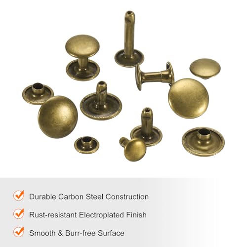 HARFINGTON 100 Sets Double Cap Leather Rivets, 6x8mm Round Cap Tubular Metal Studs Leather Crafting Rivets for Fabric Belt Pet Collar Boot Bag Repair and Decoration, Bronze - color: Bronze, size: 6x8mm