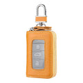 Car Key Fob Case, Remote Keys Storage Bag with Metal Hook & Transparent Window, Waterproof Leather Auto Key Fob Holder Keychain Zipper Bag for Women Men, Car Accessories (Yellow) - color: Yellow