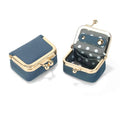 Genuine Leather Mini Jewelry Box Coin Purse for Women,Solid Color Kiss Lock Jewelry Case Organizer,Mini Travel Ring Box - color: Blue