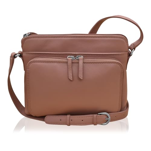 ili New York Genuine Leather Crossbody Bags for Women - Premium RFID Blocking Shoulder Bag Organizer with Adjustable Strap - color: Mauve